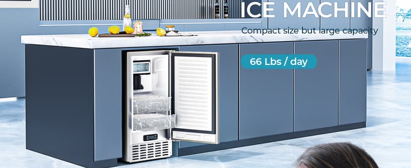 EUHOMY Under Counter Nugget Ice Maker Machine, 66Lbs/Day, Bulit-in Freestanding Ice Maker with Gravity Drainage, Self-Cleaning & 24H Timer Ice Machine, for Home Use(Silver)