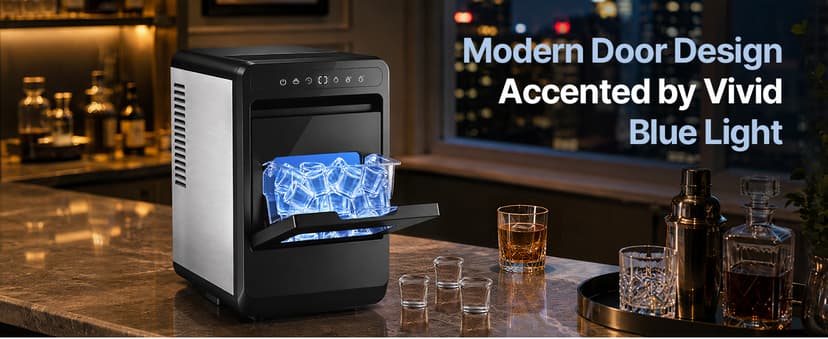 Clear Ice Cube Maker, 8 Crystal 1.2" Large Cubes in 20 Mins, Slow-Melting for Whiskey, 24H Timer, Self-Cleaning & Adjustable Thickness for Home Bar, Kitchen, Party