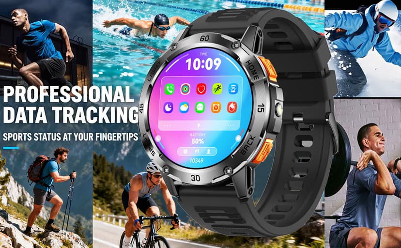 Jooeniok 2026 New Outdoor Compass with Bluetooth Calling and Health Monitoring - 100+ Exercise Modes, Music Playback, Voice Assistant, Waterproof, 1.53-inch Screen, Flashlight for Fitness and Sports