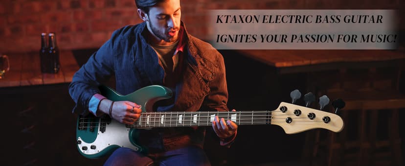 Ktaxon 4 String Electric Bass Guitar, PB-Style Full Size Standard Right Handed Beginner Kit with 20W AMP, Gig Bag, Strap, Upgrade Cable, Guitar Capo for Youths & Adults (Lake Blue)