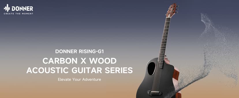 Donner Acoustic Guitar Kits for Beginners & Intermediate Learners - 38" Travel Guitar with Carbon Fiber Top, Wooden Back & Sides, Case, Strap, Steel-Strings, RISING-G1 (Gloss, Brown)