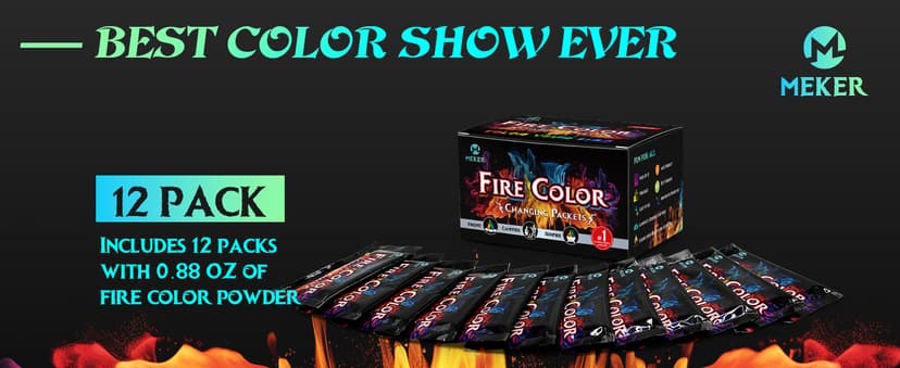 MEKER Fire Color Changing Packets - Fire Pit, Campfires, Outdoor Fireplaces, Bonfire - Magic Colorful Changing Fire - Perfect Fire Camping Accessories for Kids & Adults (12 Pack) B0C9THKCWY
