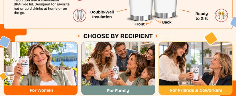NewEleven 50th Birthday Gifts For Women - 50th Birthday Decorations For Women, Her, Wife, Girlfriend - Gift For Her Turning 50 Year Old - 20 Oz Tumbler B0DH7X6R1J