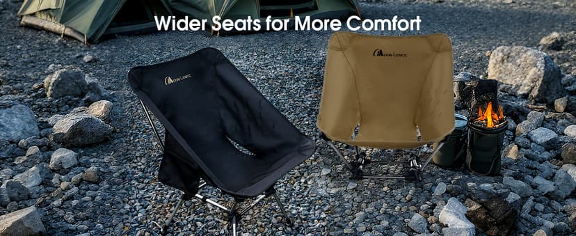 MOON LENCE Portable Camping Chair Plus, Larger & Roomier, Compact and Lightweight Still, Folding Chair for Backpacking & Hiking, 330Lbs Capacity (Black)