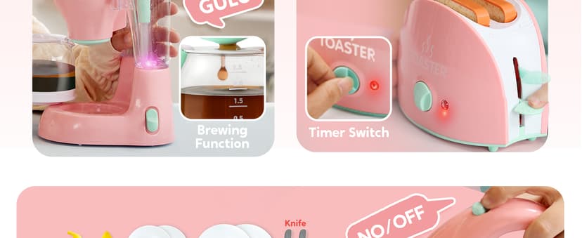 Joyin Play Kitchen Toys, Pretend Food Kitchen Accessories Girls Toy with Coffee Maker, Mixer, Toaster with Realistic Lights& Sounds, Birthday Gift for Kids B0CLVF5HM5