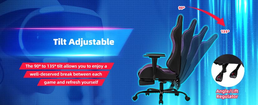 ECOTOUGE PC Massage Gaming Chair with Footrest Ergonomic Office Desk Chair Racing PU Leather Recliner Swivel Rocker with Headrest and Lumbar Pillow, Violet