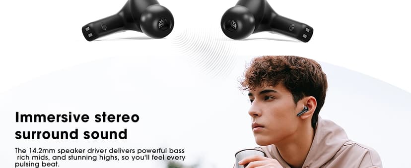 wyness Wireless Earbuds Bluetooth 5.3 Ear Buds, Hi-Fi Stereo Bass Ear Buds with 48H Playtime & LED Display, Lightweight in-Ear Headphones with Mic, IPX7 Waterproof, Touch Control for iPhone Black