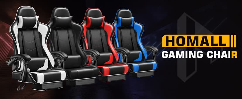 Homall Gaming Chair, Video Game Chair with Footrest and Massage Lumbar Support, Ergonomic Computer Chair Height Adjustable with Swivel Seat and Headrest (White)