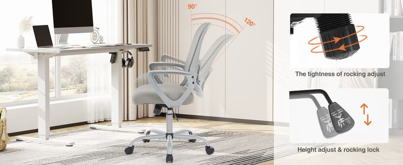 Sweetcrispy Home Office Managerial Executive Chair, Ergonomic Mesh Adjustable Swivel Mid-Back Chair with Comfortable Lumbar Support, Comfy Arms for Bedroom,Study,Student