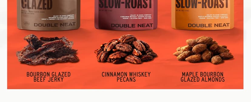 Double Neat Bourbon Flavored Snacks Variety Pack | Snacks Gifts for Men | Bourbon Glazed Beef Jerky, Cinnamon Whiskey Pecans, Almonds | Gift for Whiskey Lovers Men | 10oz, 3 Pack B0GGHN7KTL