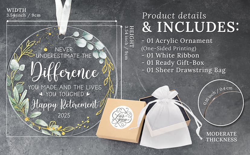 HEXMOZ Retirement Gifts - Retirement Gifts for Women, Men 2025 - Retired Ornament 2025 - Retired Gift for Coworker, Boss, Employee, Teacher, Nurse, Woman, Man - Acrylic Christmas Ornament Keepsake