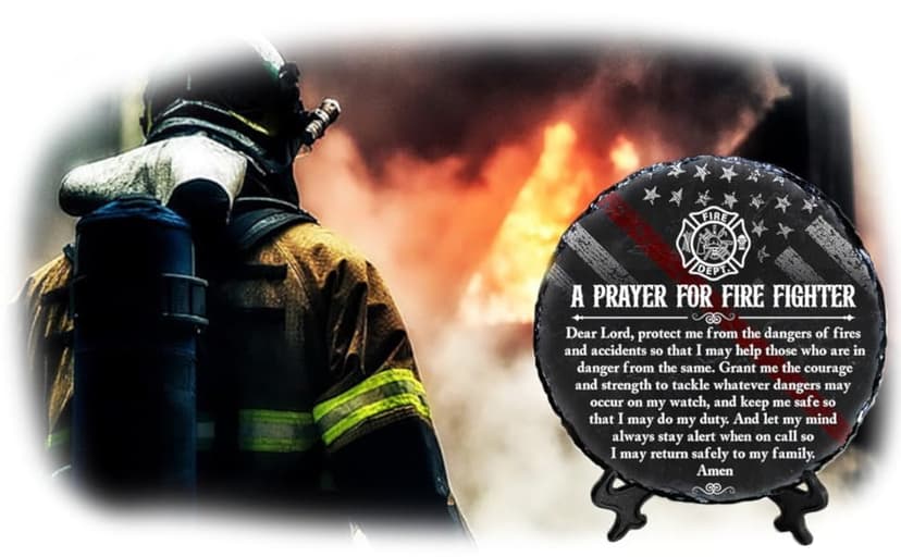 Firefighter Gifts for Men – Fireman Prayer Plaque – Firefighter Graduation Gifts – Inspirational Fire Fighter Decor for Home or Office, Birthday, Christmas, Thank You, Retirement Keepsake