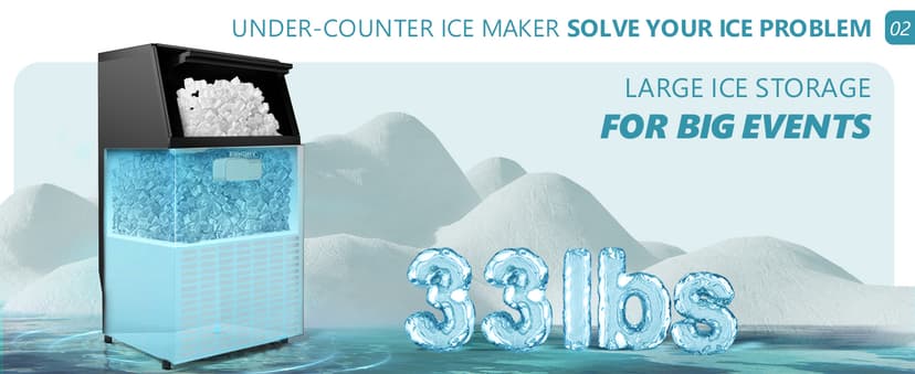 EUHOMY Commercial Ice Maker Machine, 100lbs/24H Stainless Steel Under Counter ice Machine with 33lbs Ice Storage Capacity, Freestanding Ice Maker.