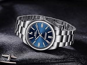 BUREI Men Watches Brown Leather Fashion Minimalist Wrist Watch Simple Ultra Thin Waterproof Quartz Watches All Black Stainless Steel Mesh Band,Gift for Men Women