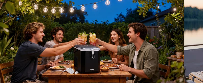 Silonn Ice Maker Countertop, Portable Ice Machine with Carry Handle, Self-Cleaning Ice Makers with Basket and Scoop, 9 Cubes in 6 Mins, 26 lbs per Day, Ideal for Home, Kitchen, Camping, RV