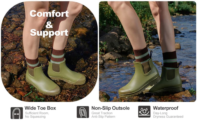 planone Women’s Waterproof Short Rain Boots Durable Comfort-Focused Chelsea Ankle Rubber Boots Non Slip Everyday Outdoor Garden Shoes with Removable Comfort Insole