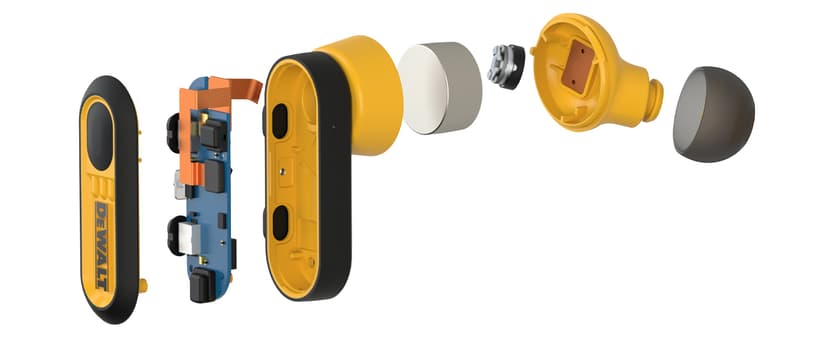 DEWALT Heavy Duty True Wireless Ear Buds, Bluetooth Headphones with Type C Charging Case Included, Over 37 Hours of Battery Life, Easy Setup for iPhone, Perfect for Jobsite, Outdoor Work, Yellow