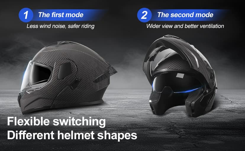 SPARK DOT Approved Modular Flip-Up Dual Visor Motorcycle Full Face Helmet for Adults Men & Women (Carbon Fiber, Large)