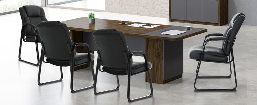 CLATINA Big and Tall Office Chair 500lbs Leather Reception Chair with Bonded Padded Armrest Wide Seat Sled Base Desk Chair No Wheels for Reception Conference Waiting Room Side Office Home, Black