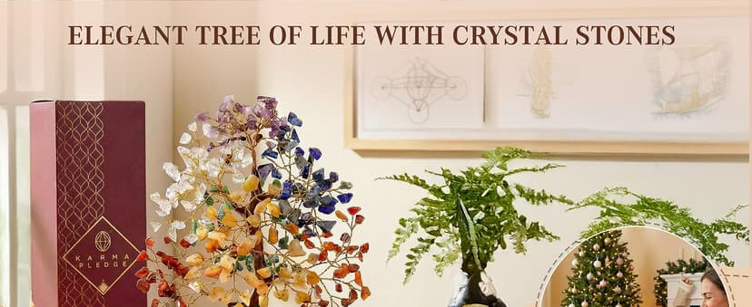 Crystal Tree of Life 7 Chakra Healing Crystal Trees for Home Decor, Office Desk Decor, Boho Decor, Handmade Bonsai Trees for Positive Energy, Money, Good Luck Birthday Gifts for Women, Mom
