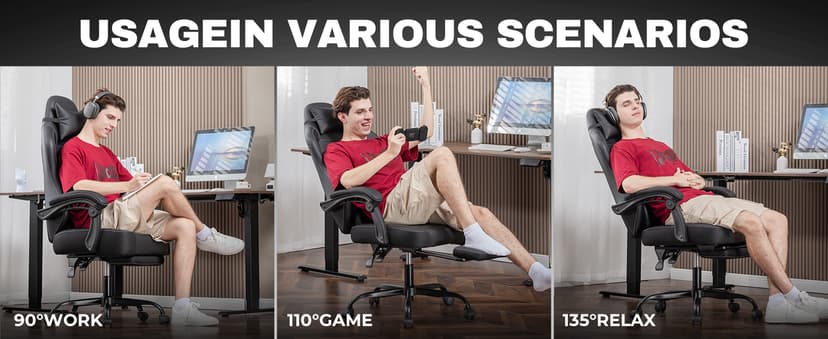 GTPLAYER Gaming Chair, Office Chair High Back Computer Chair with Foot Rest for Adults, Leather Desk Chair Executive Ergonomic Height Adjustable with Headrest and Lumbar Support, 300lbs Black