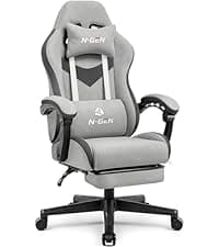 N-GEN GAMING Video Gaming Chair with Footrest Lumbar Support for Home Office High Back Recliner Height Adjustable Ergonomic Comfy Leather Computer Desk Chair (White)