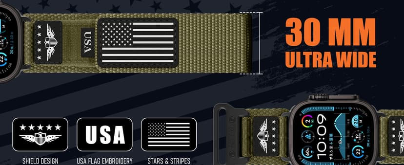 Rugged Nylon for Apple Watch Ultra 2/ Ultra 3 Band Series 11/10/9/8/7/6/5/4/3/SE iWatch Bands Men,Soft Woven Stars-Stripes Flag Wristbands Strap for Apple Watch Ultra 3/2/1 49mm 46mm 45mm 44mm 42mm