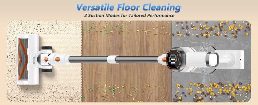 Tikom V500 Cordless Vacuum Cleaner for Home, 40000Pa/450W Stick Vacuum with LED Touch Screen, Charging Wall Dock, Anti-Tangle, Lightweight Handheld Vacuum for Pet Hair, Hard Floor, Carpet