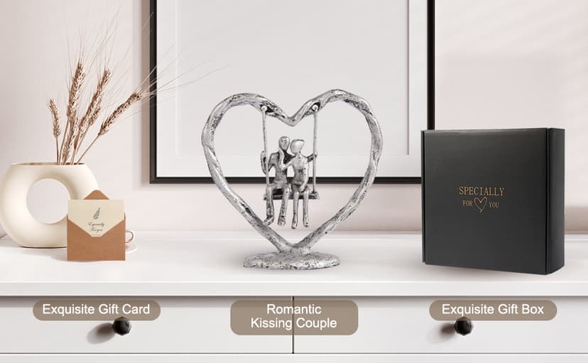 25th/Silver Anniversary Wedding Gifts for Wife/Her/Him,Valentine's Day/Birthday/Wedding Gifts for Couples,Heart Sculpture/Figurine,Handcrafted Antique Silver Metal Couple Statue Decor B0FP2Z3KQD