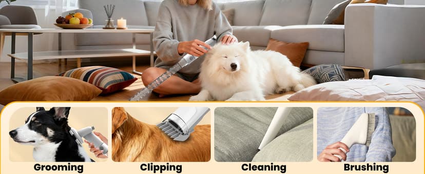 FIXR Dog Grooming Vacuum, All-in-One Pet Grooming Kit with Hair Clipper & Shedding Brush, Low Noise 12,000Pa Dog Hair Remover Vacuum, Pet Groomer Set with Cleaning Brushes, PG01