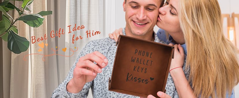 Gifts for Boyfriend, Husband, Romantic Gifts for Him, Mens Birthday Gifts Idea - Premium PU Leather Valet Tray - Best Mens Gifts for Birthday Anniversary