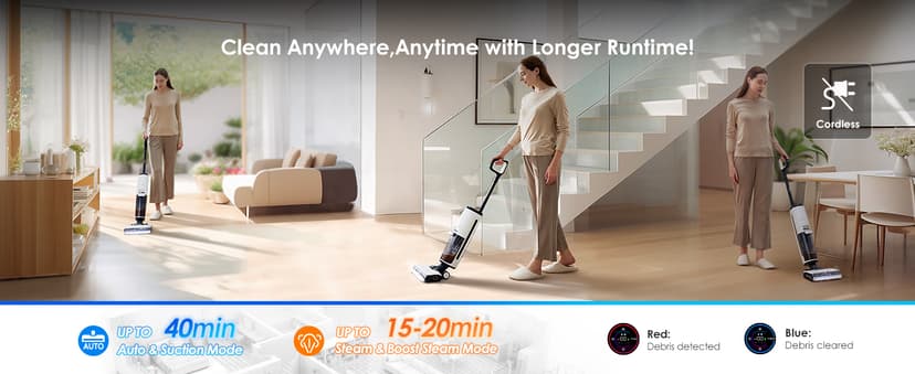 Tineco Floor ONE S7 Steam Cordless Wet Dry Vacuum Steam Mop All-in-One, Floor Washer for Sticky Mess Clean Up on Hard Floors with Digital Display, Self-Cleaning, Edge Cleaning, Safe for Kids & Pets