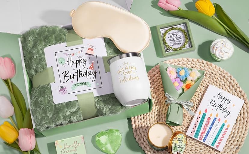 Birthday Gifts for Women Friendship, Unique Happy Birthday Gifts Basket for Mom Her Best Friend Sister Wife Girlfriend Coworker, Luxury Self Care Box Vanilla Coconut Relaxing Spa Gifts Set w/ Blanket