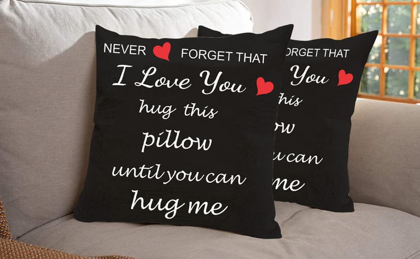 Anrkets Two Sided Printing Lover Pillow Cover I Love You Hug This Pillow Until You Can Hug Me, Valentine's Day Birthday Gifts for Girlfriend Cotton Linen Square Decorative Waist Pillowcase 18"x 18"