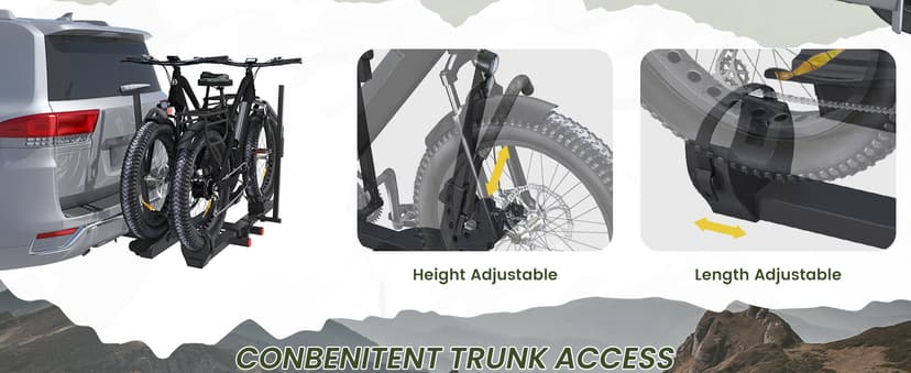 Bike Rack for Car,200lbs Capacity for 2 EBike with Anti Theft Lock Foldable Tilt Design Hitch Bike Rack,Up to 5-Inch Fat Tire for 2'' Receiver