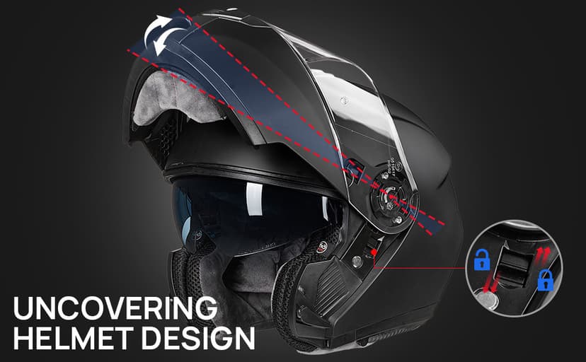 ILM Adult Motorcycle Modular Full Face Helmet Flip up Dual Visor DOT Approved Model 159(Matte Black,Large)
