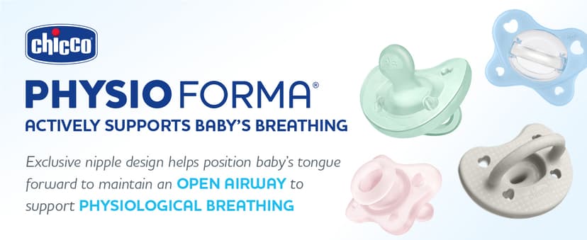 Chicco PhysioForma Silicone Orthondontic Pacifier, 0-6m | 100% Soft Silicone | Supports Breathing & Oral Development | Satin-Textured Nipple | Includes Sterilizing Case | BPA Free | Clear, 4pk