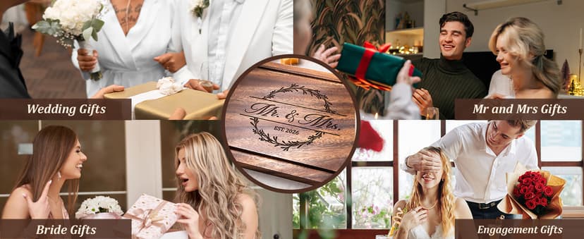 Engraved with "Mr. and Mrs. EST. 2026"- Mr and Mrs/Wedding/Engagement Gift for Newlyweds Bride and Groom, 11" L x 8.5" W Craftique Wedding Gifts for Couples 2026, Bridal Shower Gifts-Cutting Board B0FQ579CB9