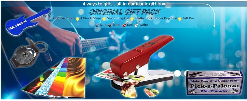 Custom Pick Maker for Musicians, Leather Key Chain Holder, Pick Strips with Artwork & File, Unique Gifts for Men & Women DIY Guitar Picks Punch Mega Pack with Pick Punch Tool - Blue B00C7AFDVM