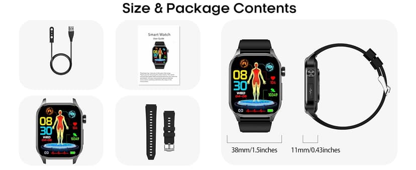 Advanced Health Smartwatch for Women Men with Real-Time Monitoring of Heart Rate, Blood Oxygen, Body Temperature, Blood Pressure, Sleep Auality and Stress Levels.Always-On Display, for Android & iOS