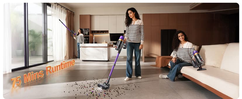 TVTAU Cordless Vacuum Cleaner, Self-Standing 620W 55KPA 75Min Runtime Stick Vacuum for Home, 1.8L Dust Cup, LED Display, Anti-Tangle, 8-Stage Filtration, for Hardwood Floor Carpet Pet Hair