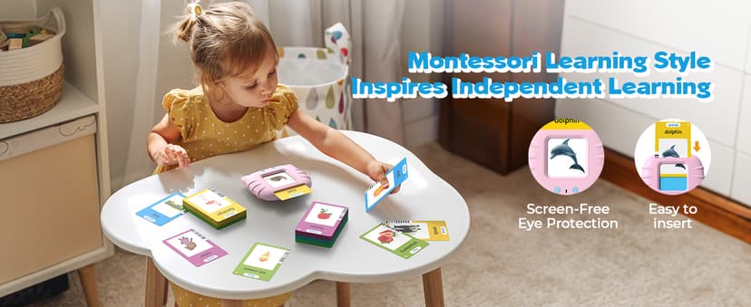 Montessori Language Learning Toys with 224 Words, Pocket Speech Therapy Toys, Children's Sensory Educational Toys Airbition Talking Flash Cards for Toddlers Ages 1‑4,224 Words English Pink B0D478JF4R