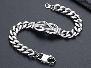 Bandmax Inifinity Love Knot Cuban Link Chain Bracelets for Men Stainless Steel/Black Mens Bracelet with Love Message Card Gift for Son Grandson Husband Father