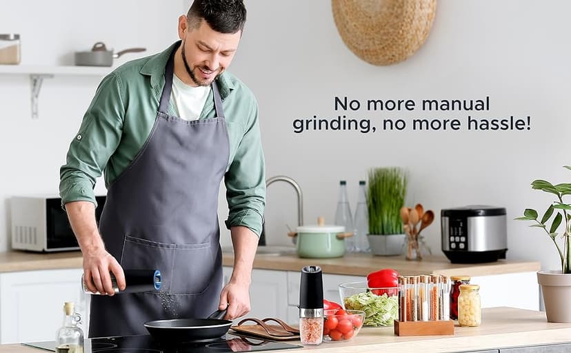 Gravity Electric Salt and Pepper Grinder Set White Elephant Gifts for Women Who Have Everything Grilling Men Kitchen Gadgets Housewarming Holiday Cooking Adults Idea Battery Operated Shakers Automatic