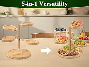 Tiered Charcuterie Board Gift for Women: Bamboo 360° Rotating Round Base with 4 Swivel Trays - White Elephant Gift, Holiday Hosting, Christmas, Birthday, Parties, House Warming Gift for Couples