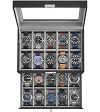 SONGMICS SONGMICS Watch Box, 12-Slot Watch Case Organizer with Large Glass Lid, Removable Pillows, Gift for Loved Ones, Black Synthetic Leather, Gray Lining UJWB12BK