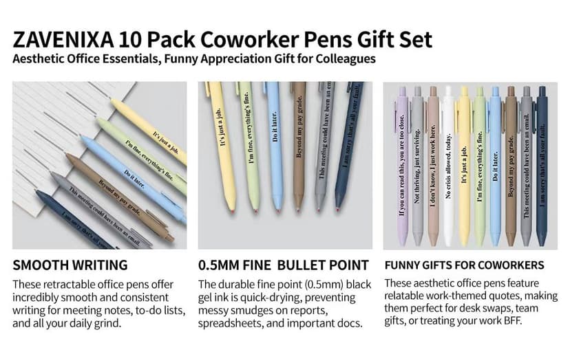 Black Ink Pens with Sayings; Sarcastic Gifts and Funny Office Gifts for Coworkers on Birthdays, at Work or for Appreciation Funny Pens for Adults, 10 Pcs Sarcastic Pens and Coworker Gifts for Work B0GY5CH68Z