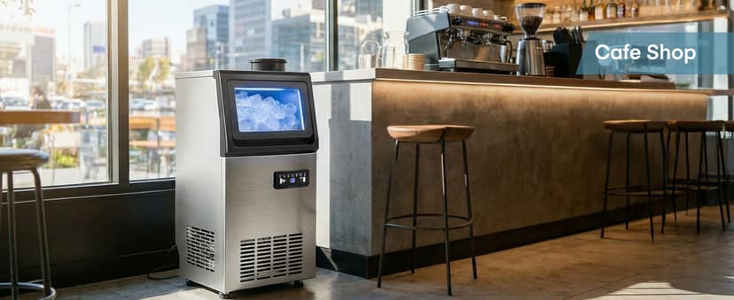 Commercial Ice Maker Machine, 100LBS/24H Freestanding & Undercounter Ice Machine with 2 Water Inlets, 40 PCS/Cycle and 24LBS Storage Bin, Stainless Steel, LED Display & Self-Cleaning for Home Bar