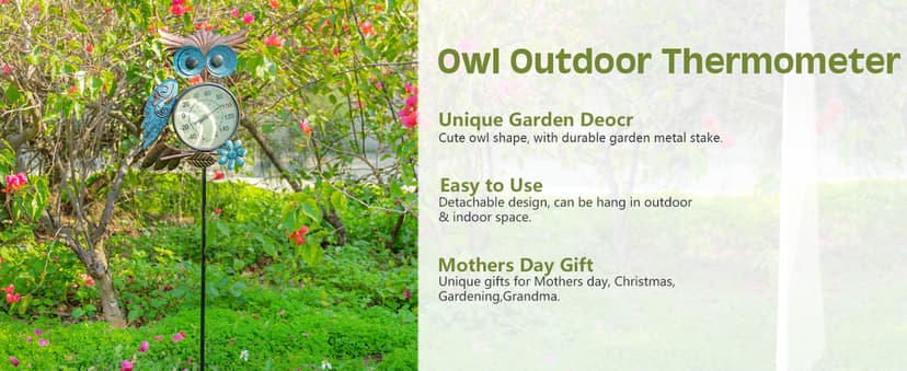 No Battery Needed Garden Stake Wall Art Gifts Idea Waterproof MUMTOP Outdoor Thermometer, Owl Outside Decor for Patio, Yard and Garden B09XB9V83S