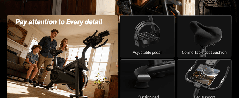 CURSOR FITNESS Exercise Bike, Brake Pad Stationary Bike for Home with Exclusive App, Stationary Bikes for Home with 300 lb Weight, Indoor Cycling Spin Bike Workout Bike with Extra Comfort Seat